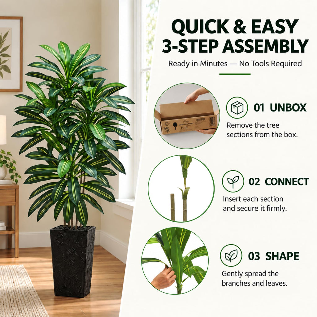 Artificial Dracaena Tree 6FT, Artificial Tree Indoor Black Planter