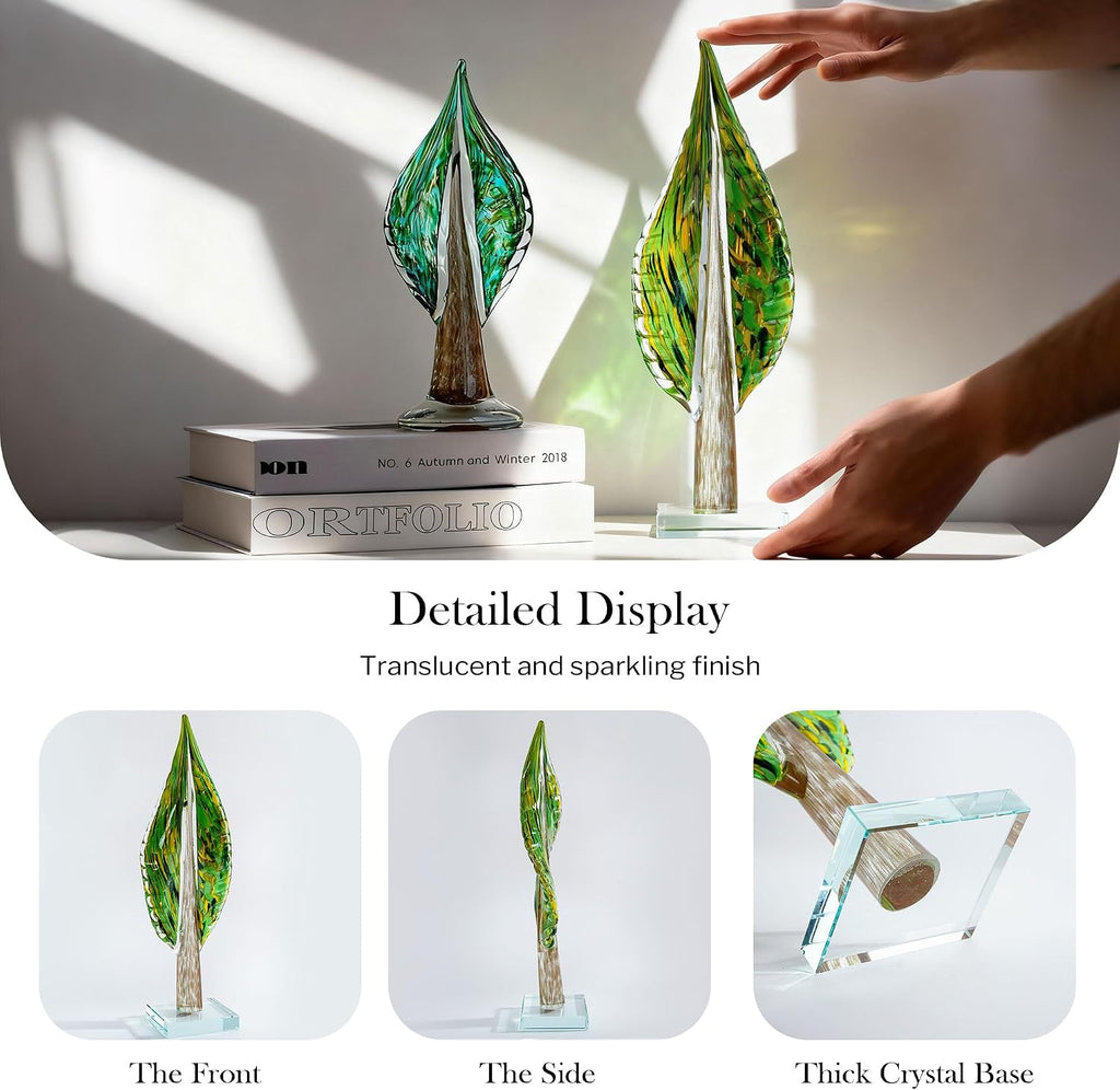 16 Inch Blown Glass Tree of Life Leaf Sculpture Decor