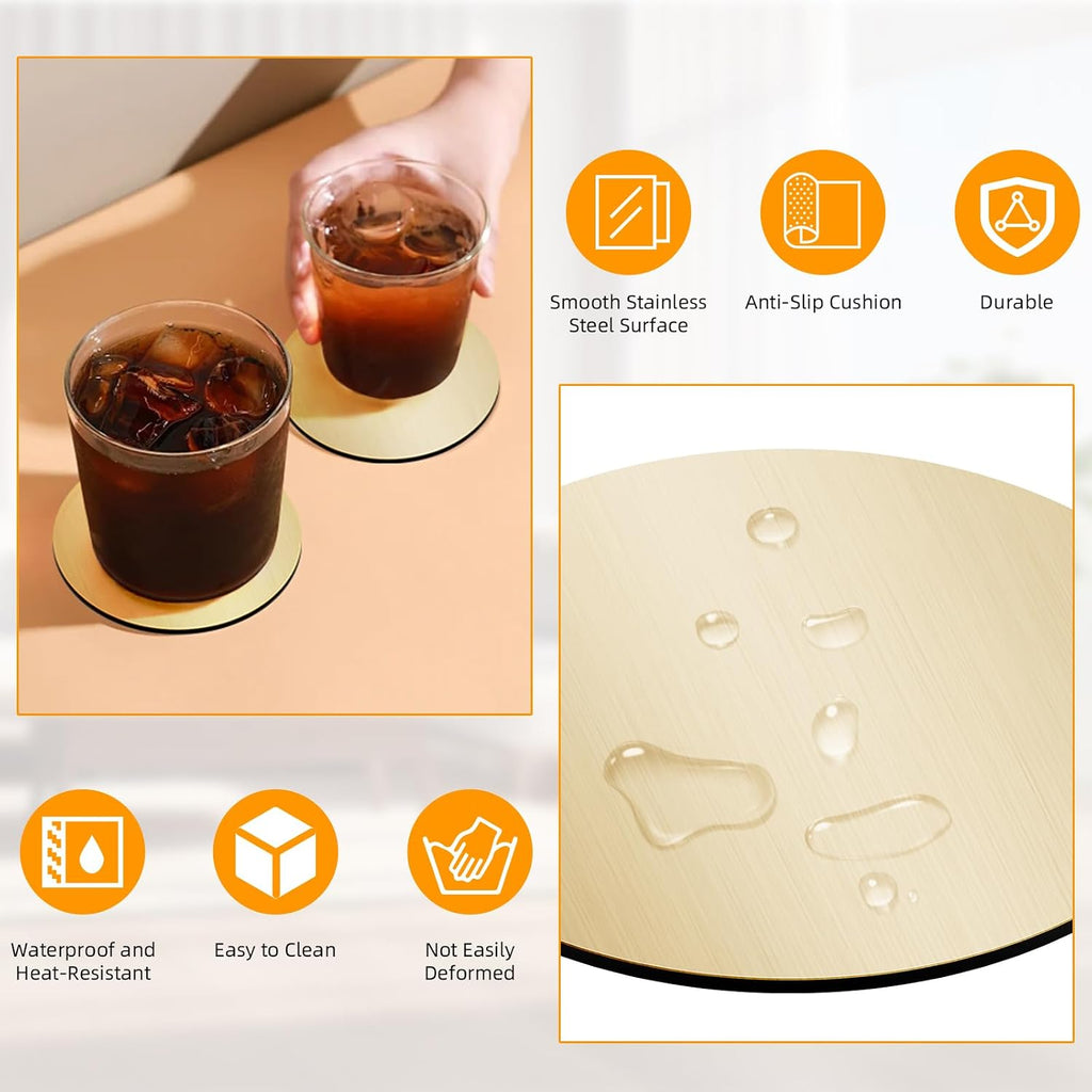 Stainless Steel Coasters, 4 Inches Gold Mirror Coasters, Non Slip Eva Base Round Modern Coaster for Drinks - Set of 24
