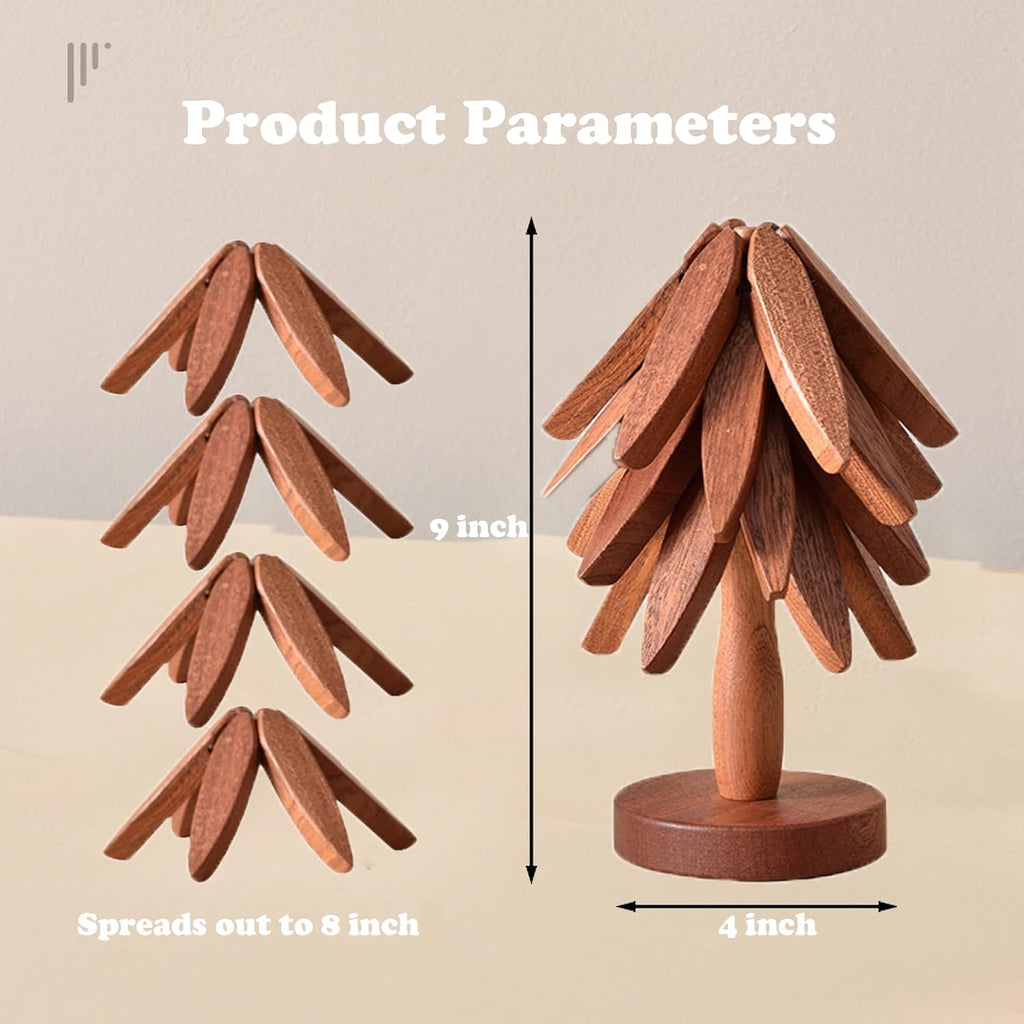 Wooden Trivets for Hot Dishes,Christmas Tree Trivet Table Mat Set,Wooden Treevet Tree Coasters for Hot Pots - Set of 4
