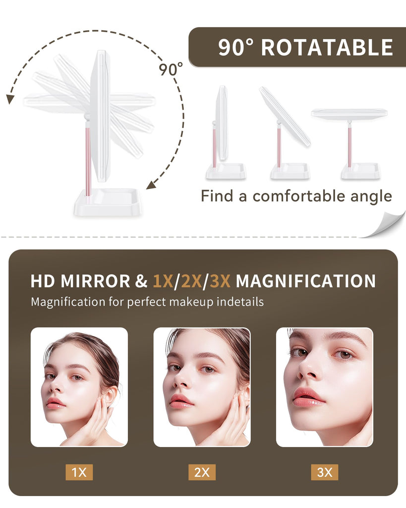 Makeup Mirror Vanity Mirror with Lights, 1X 2X 3X Magnification