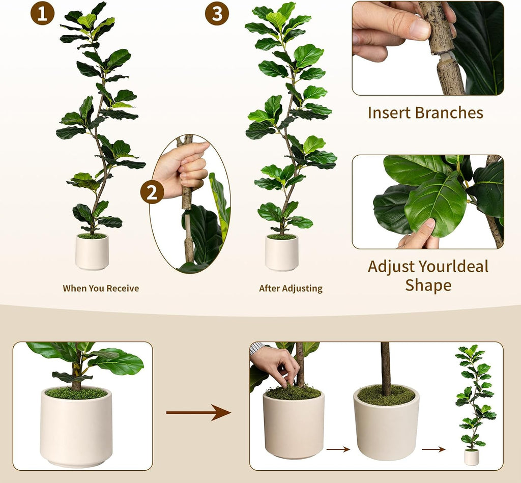 Artificial Fiddle Leaf Fig Tree-5 FT Fake Plant with Nursery Planter,Fake Plants Living Room Decor Indoor