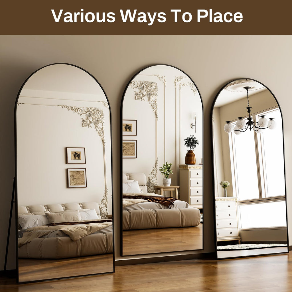 76"x34" Arched Full Length Mirror, Black