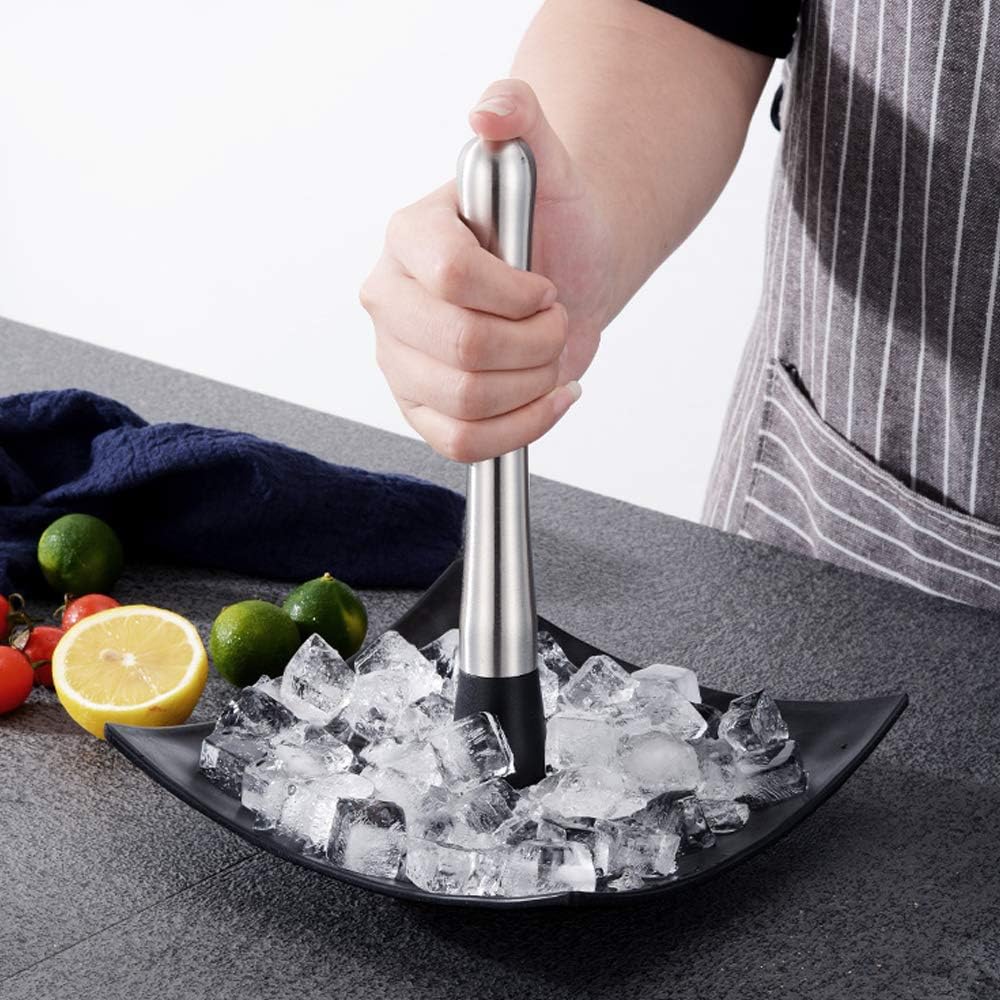 Stainless Steel Cocktail Muddler, Spiral Mixing Spoon & 4-Prong Bar Strainer, Home Bar Bartender's Muddling Tool Set - Set of 3
