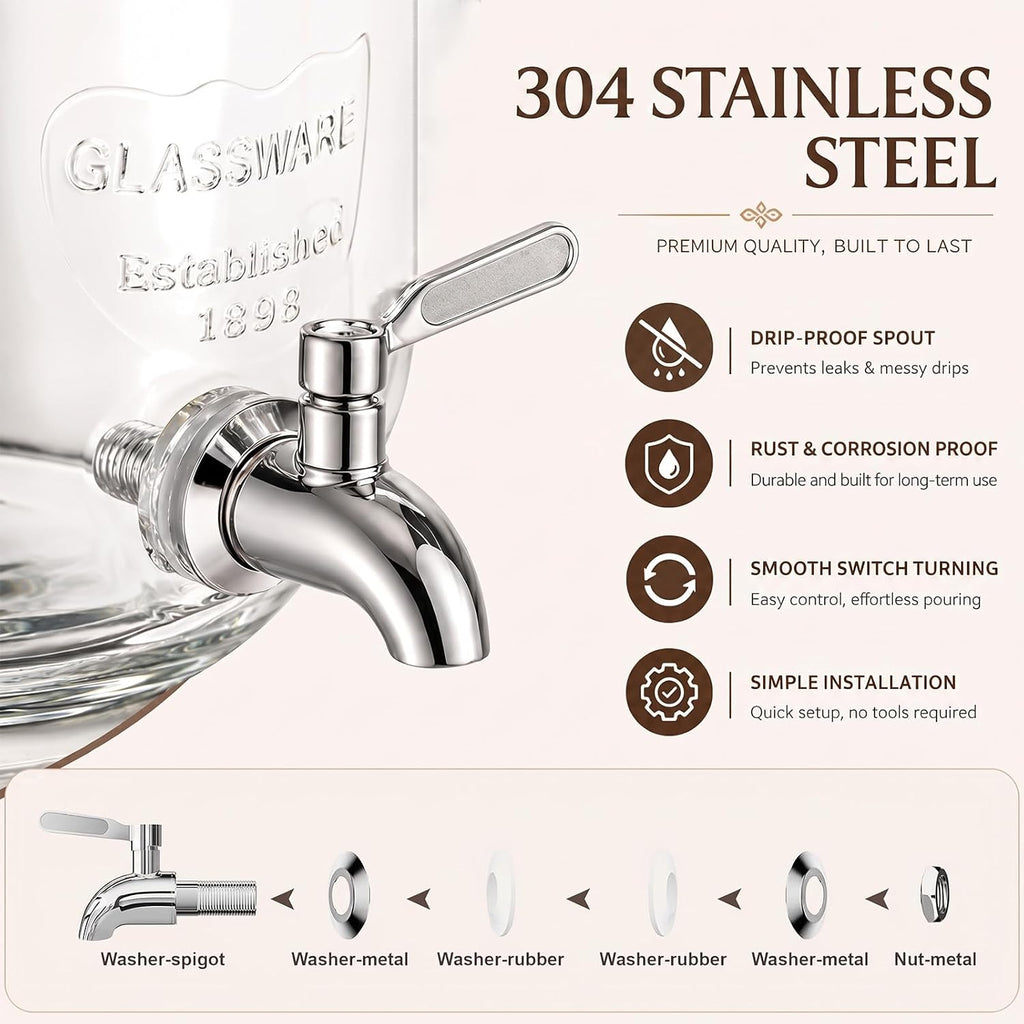 2 Gallon Glass Drink Dispenser,Beverage Dispenser with Stand,Lemonade Dispenser with 304 Stainless Steel Spigot