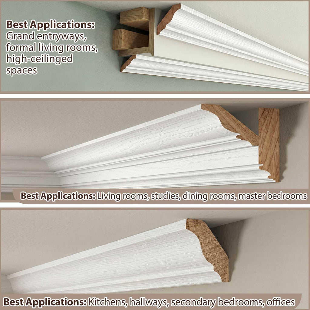 2 Pack Solid Red Oak Hardwood Crown Molding Trim 47" x 3/4" x 2-5/8" Real Wood Colonial Ceiling Molding, Unfinished &