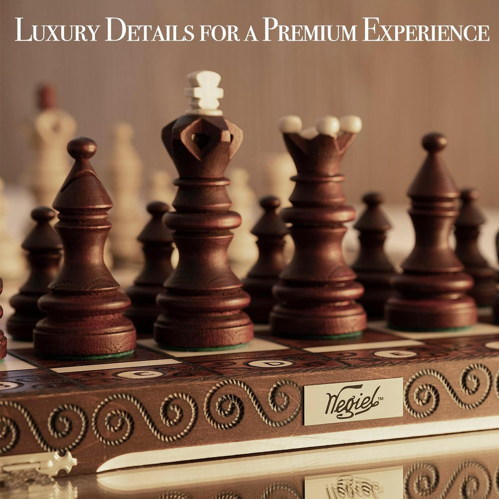 Imperator 21-Inch Luxury Wooden Chess Set for Adults and Kids - Handcrafted from Premium Beech and Birch Wood