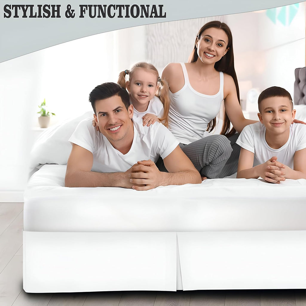 XL Bed Skirt Size 23 Inch Drop, Split Corner Box Pleated Dust Ruffle Easy Fit, 800 Thread Count Luxury Bed Skirts