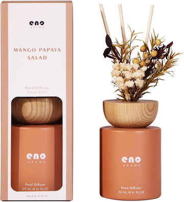 Reed Diffuser Set with Dried Flowers, 5.1 fl oz / 150ml, Mango Papaya Salad - Home Fragrance Diffuser with Sticks