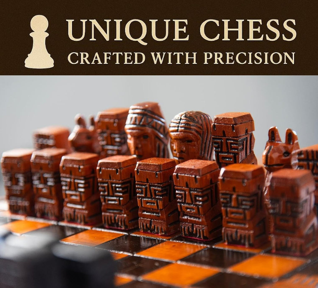 Hand Carved Luxury Chess Set Premium Oak Wood Board Decorative Artisan Pieces Set Gift Fancy Chess Set, Collectors