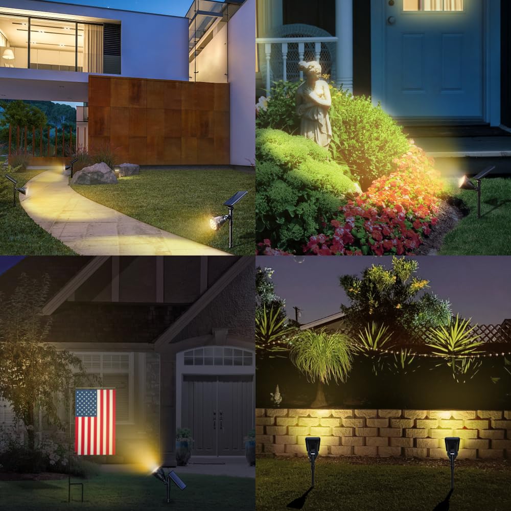 Solar Spotlights, 18 LED Solar Lights Outdoor Waterproof, 2 Mode Soft Warm White Landscape Lighting Auto On/Off Spot