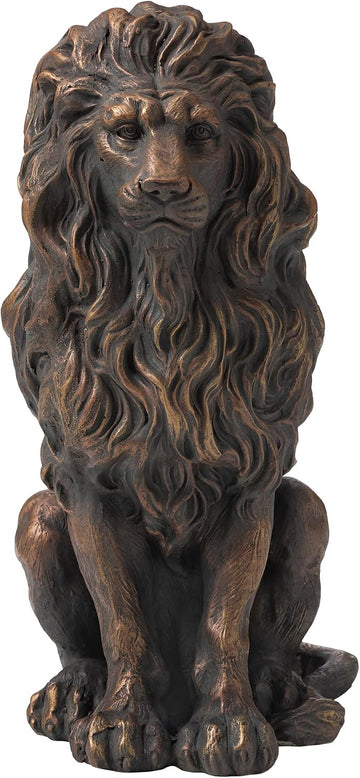 Guardian Sitting Lion Statue Regal Indoor and Outdoor Garden Sculpture Entrance Porch and Yard, 20.5in Tall, Bronze