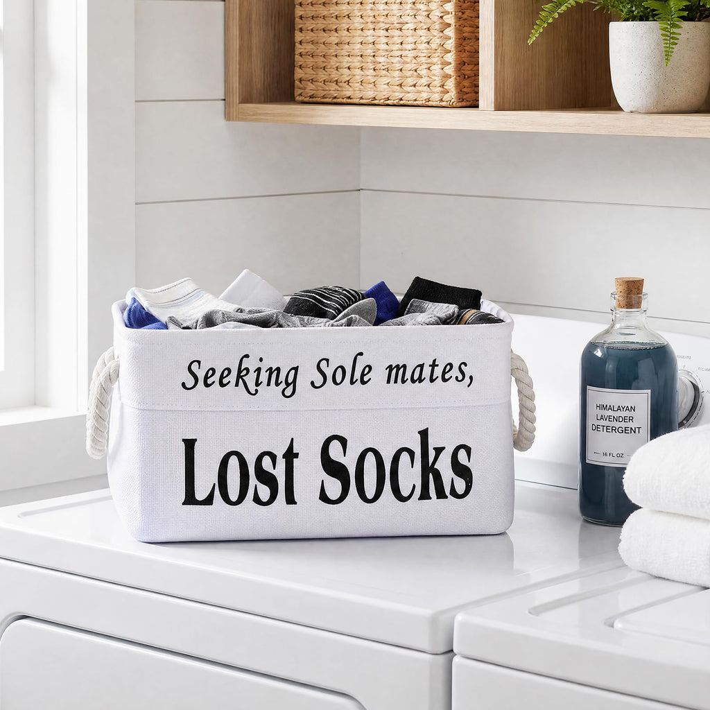 2 Pack Lost Socks Basket for Laundry Room, Fabric Missing Sock Holder for Single Sock Organization, Collapsible Lost