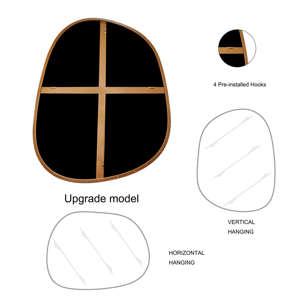 Asymmetrical Mirror for Wall Decor 17.5"*22.5", Modern Brass Framed Wall Mirror Bathroom Bedroom Entryway