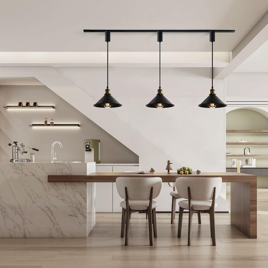 H-Type Matte Black E26 Socket Track Lighting Pendant, Pack of 3