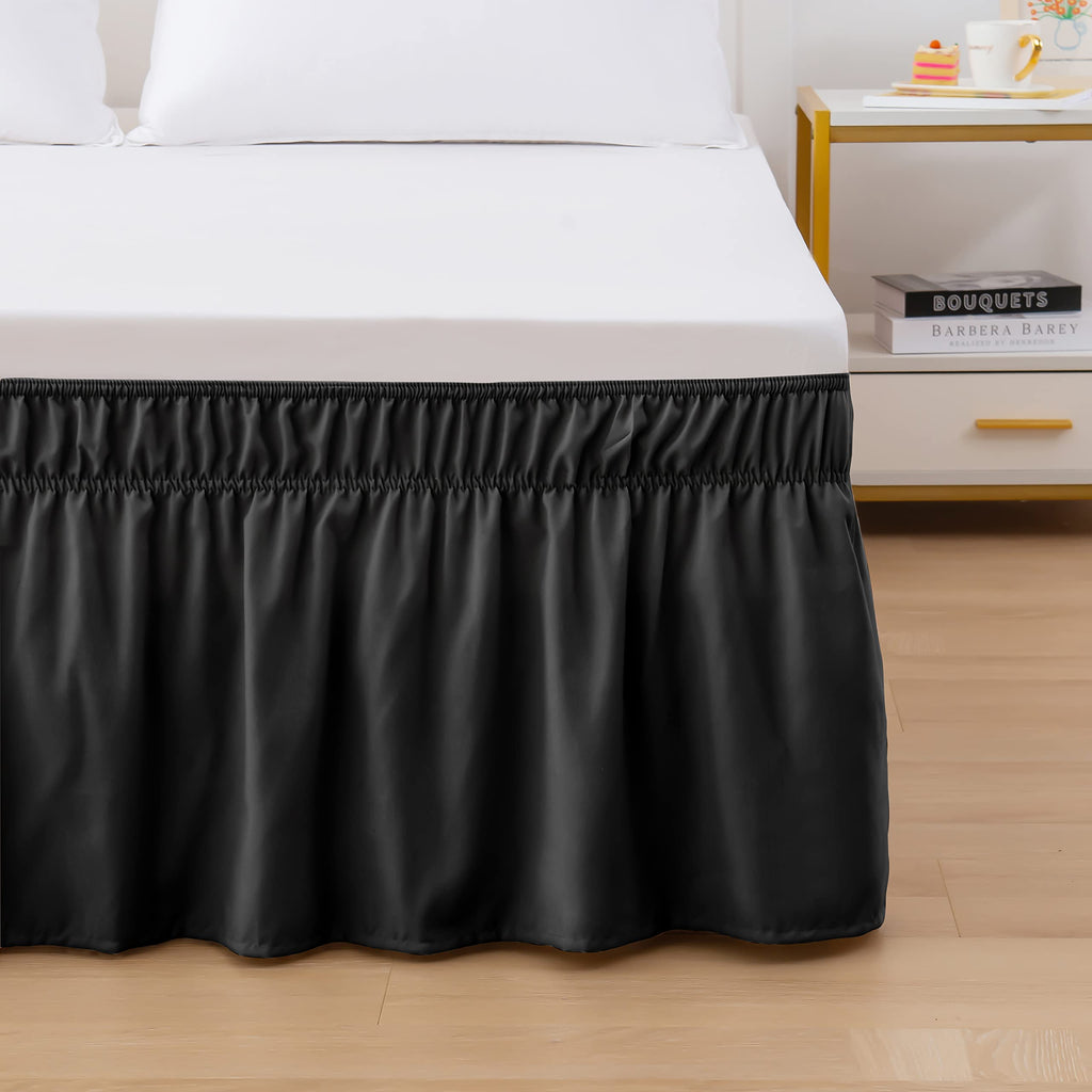 Luxurious Wrap Around Elastic Solid Ruffled Bed Skirt, with 16 Inch Tailored Drop - Easy Fit, Premium Quality Wrinkle