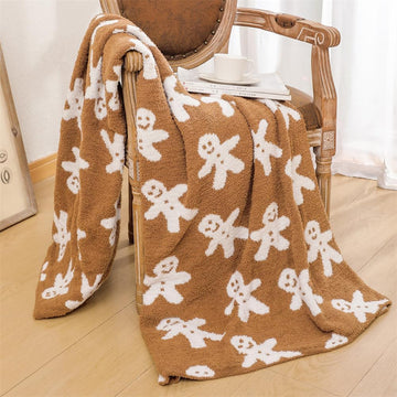 Christmas Gingerbread Throw Blanket, 50*70in Christmas Fluffy Gingerbread Man Throw Blankets, Luxury Christmas Soft