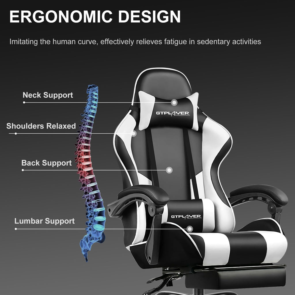 Gaming Chair, Computer Chair with Footrest and Lumbar Support(WT)