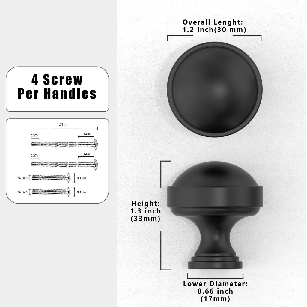 5 Pack Matte Black Cabinet Knobs Single Hole Cabinet Pulls Round Kitchen Cabinet Knobs