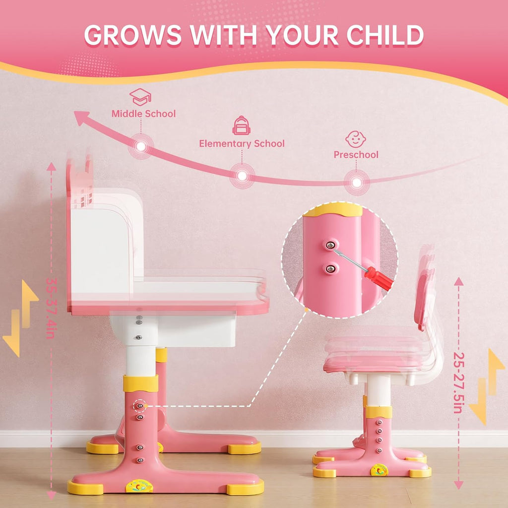 Kids Desk and Chair Set, Height Adjustable Kids Desk