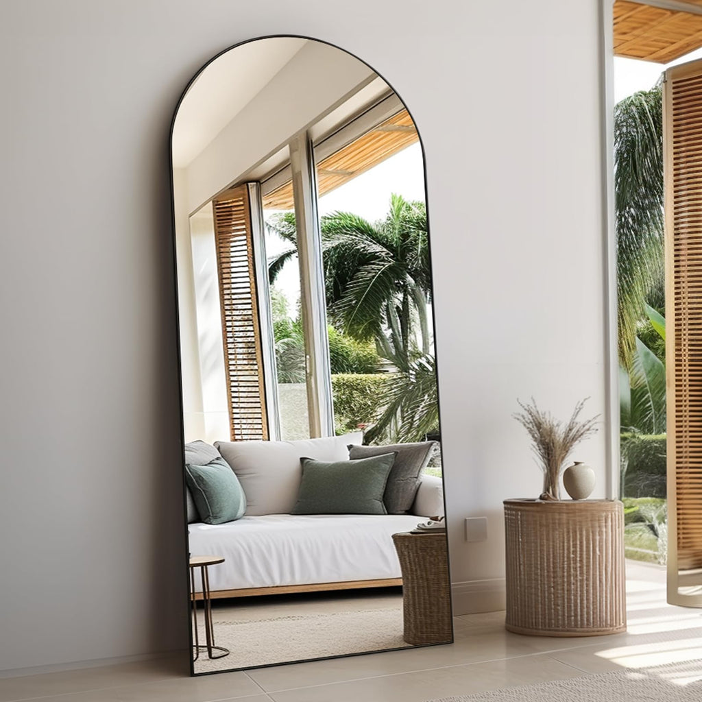 Arched Full Length Mirror, 71"x30" Freestanding Floor Mirror Black
