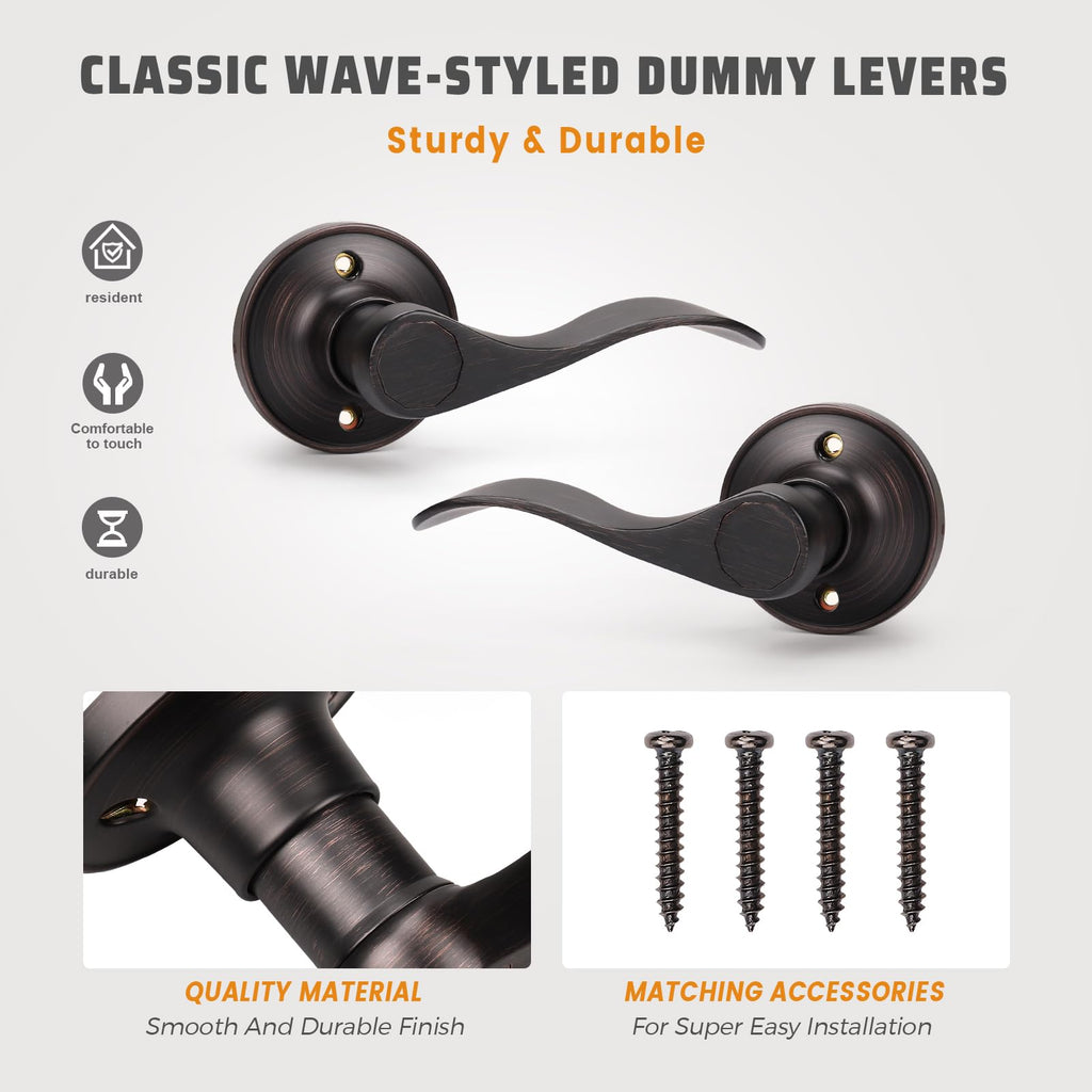 1 Pack Dummy Door Handle Lever Door Handle - Leversets for Closets/Hallway with a Oil Rubbed Bronze Finish, Levers