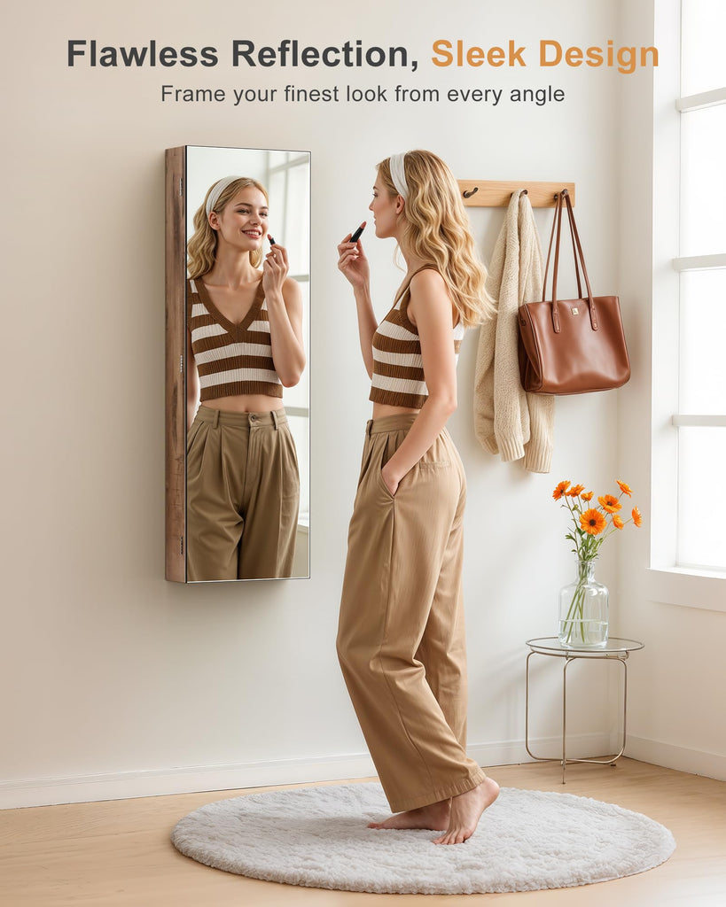 Mirror Jewelry Cabinet, Full Length Mirror, Wall Mounted, Oak