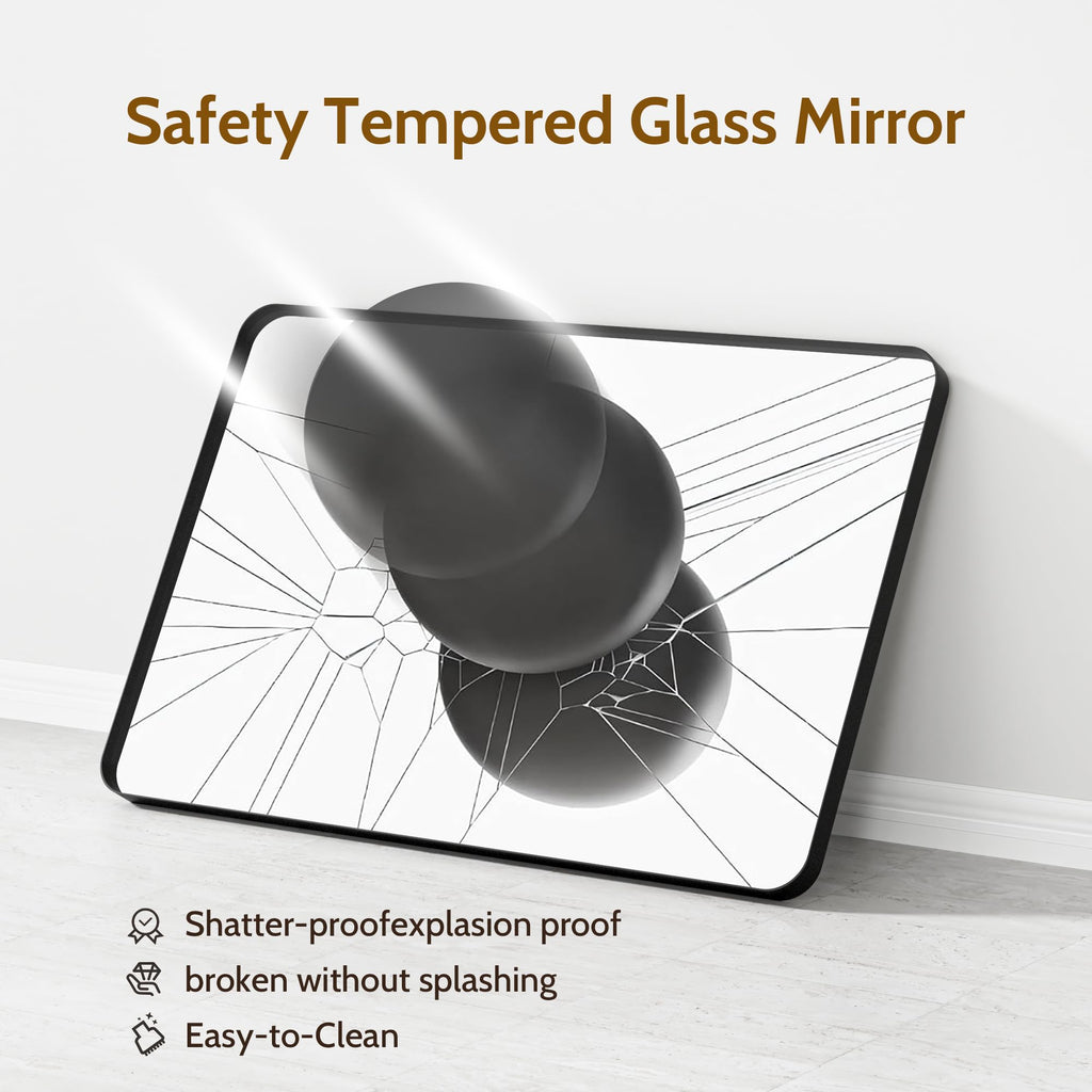 Bathroom Mirror 40X30 Inch Bathroom Vanity Mirror for Wall, Metal Frame Large Mirror, Tempered Glass, Modern Wall