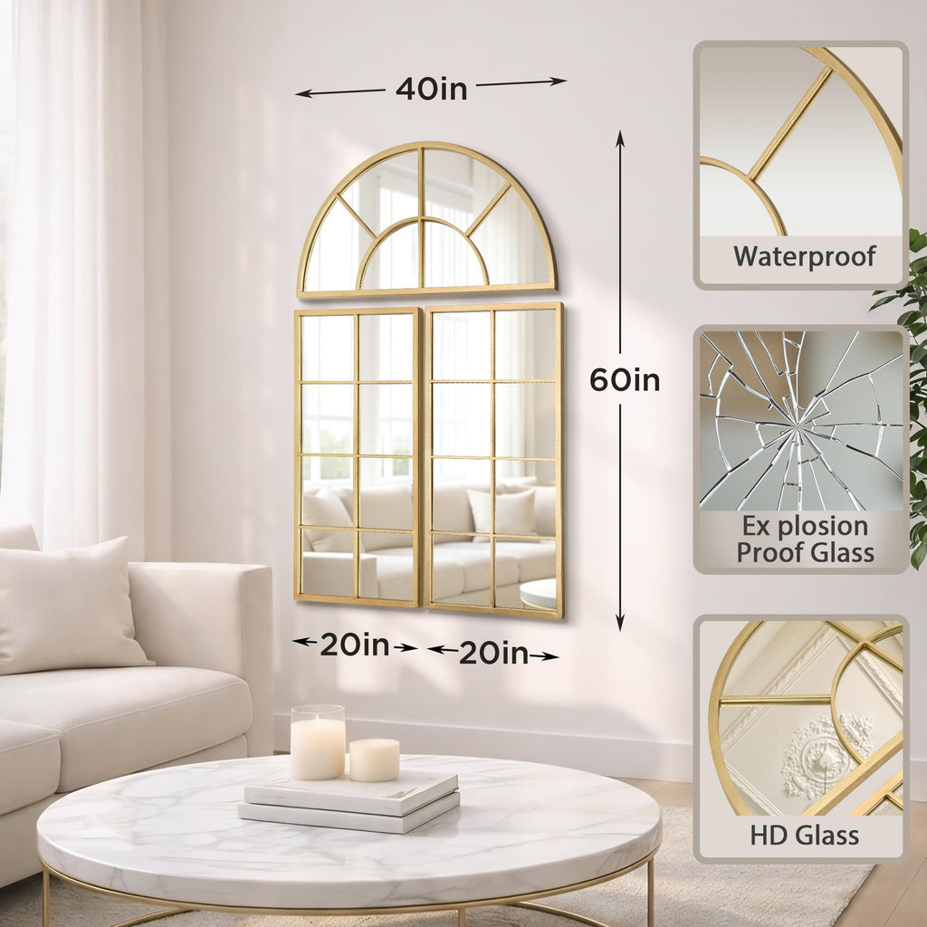 Oversized Gold Arched Mirror:40"x60" Large Ornate Window Mirror