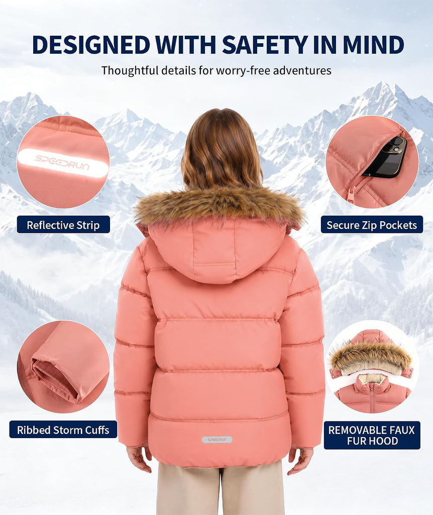 Boys Girls Winter Puffer Jacket Water Resistant Hooded Coat