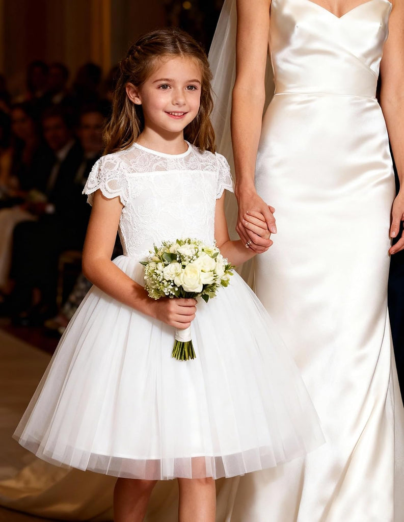 Flower Girl Dress Big Bow Kids Lace Tulle Princess Wedding Gown