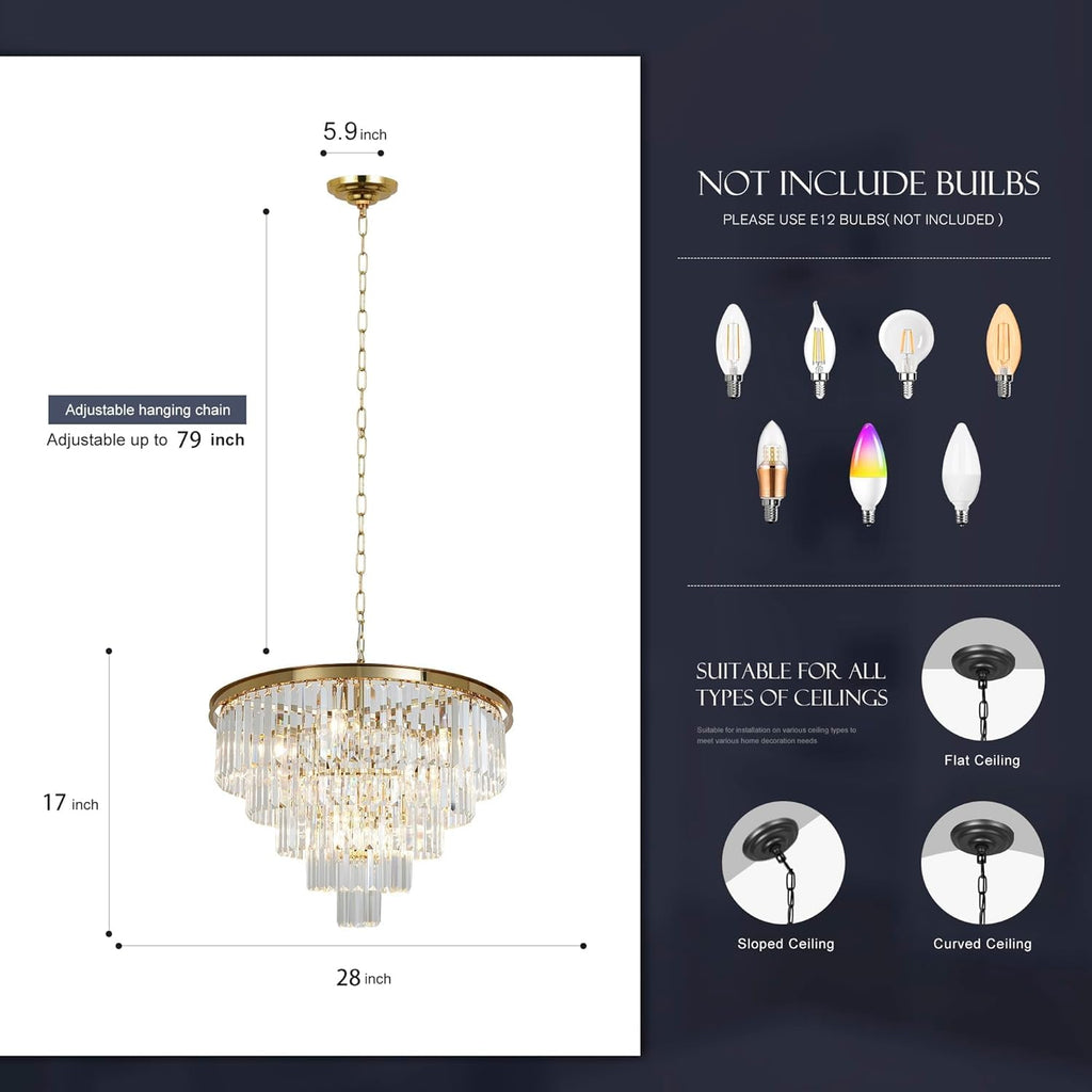 Inspired Odeon Style 10-Light Gold Plated Crystal 5-Tier Modern Chandelier W28" - A107-B07HKXNGVK