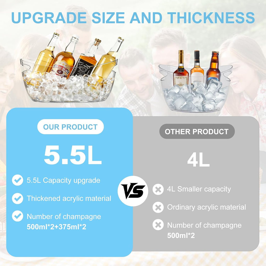 Clear Acrylic Ice Buckets, 5.5L Mimosa Bar Beverage Tubs with Scoops - Set of 4