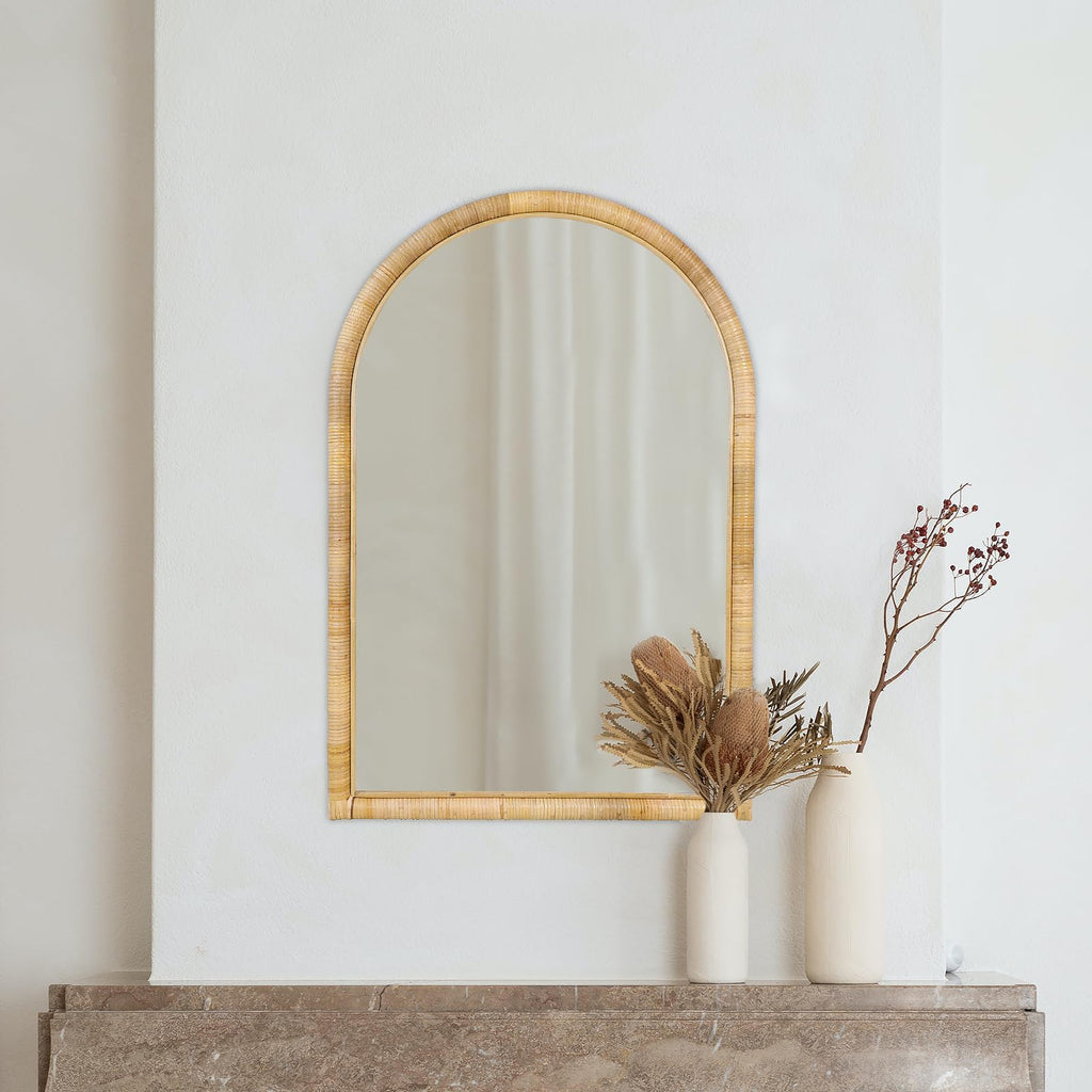 Rattan Wall Mirror, 36 x 24 - Boho Style (Natural Rattan Frame)