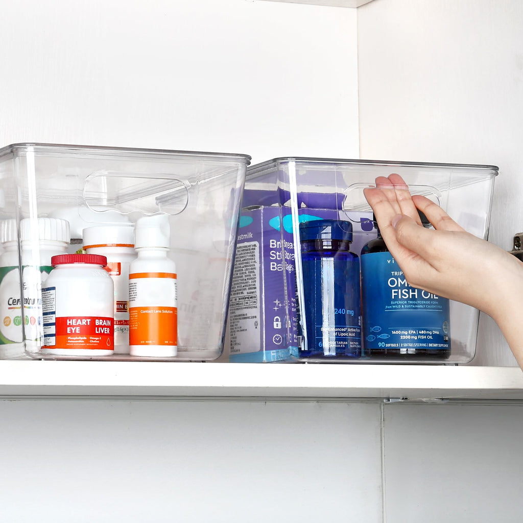 12 Pack Clear Stackable Storage Bins with Lids and Handles, Large