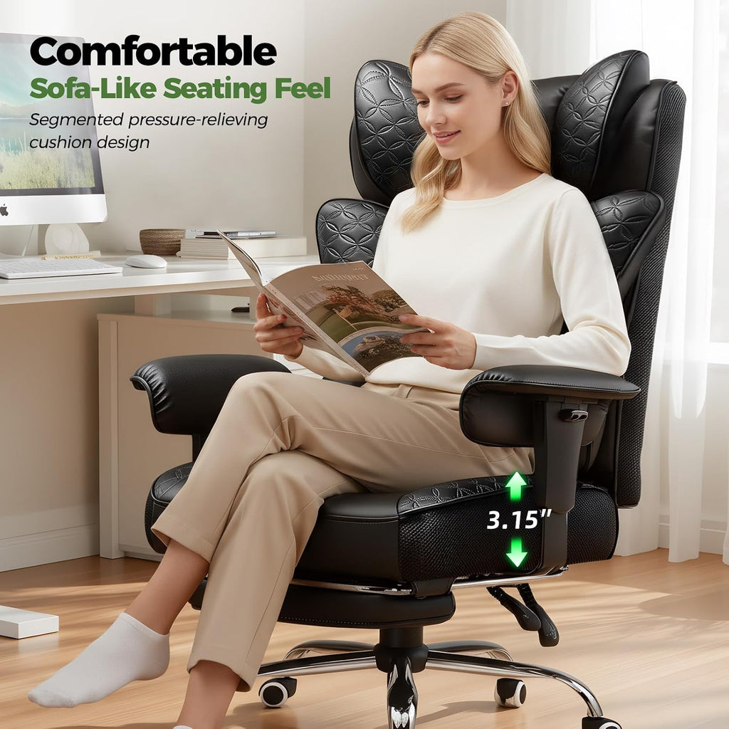 Big and Tall Office Chair Wide Ergonomic Gaming Chair with Deluxe Embossing Designed Leather with Foot