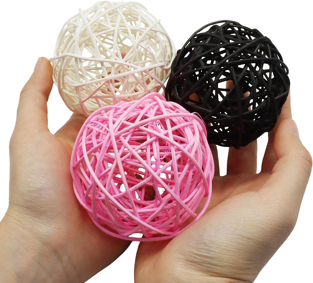 Black Wicker Rattan Balls, 6-Pack, 3.2 Inch - Set of 6