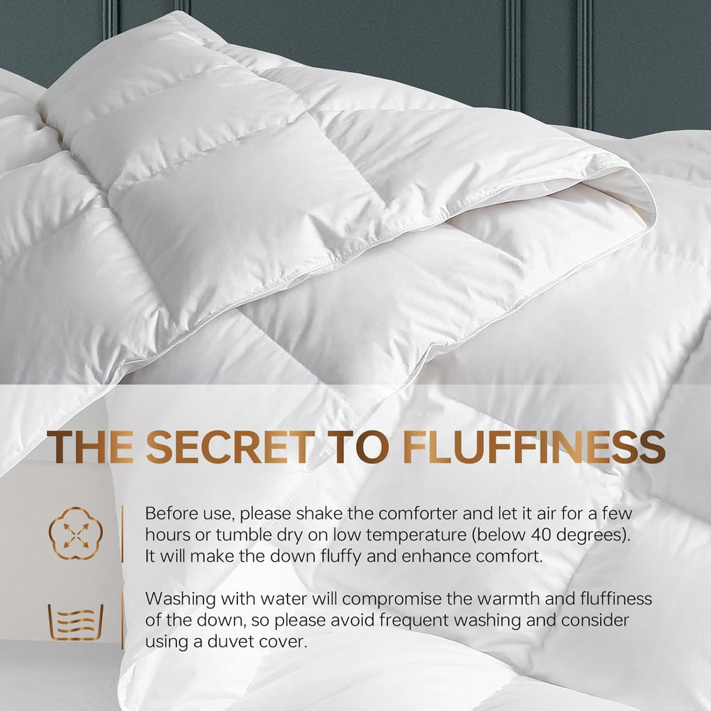 Goose Down Comforter Queen, All Season Duvet Insert, 100% Cotton Shell, 750+ Fill Power, 3D Baffle B