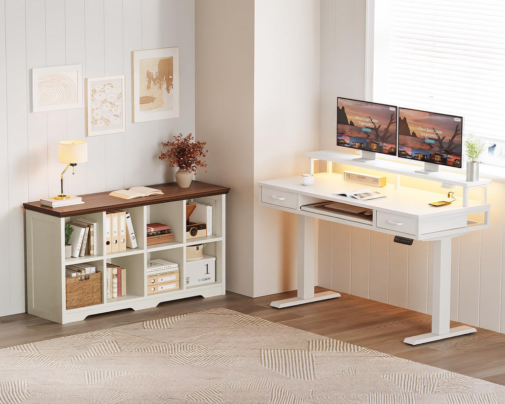 8 Cube Organizer Bookcase, Cube Shelf with Storage, Walnut + White