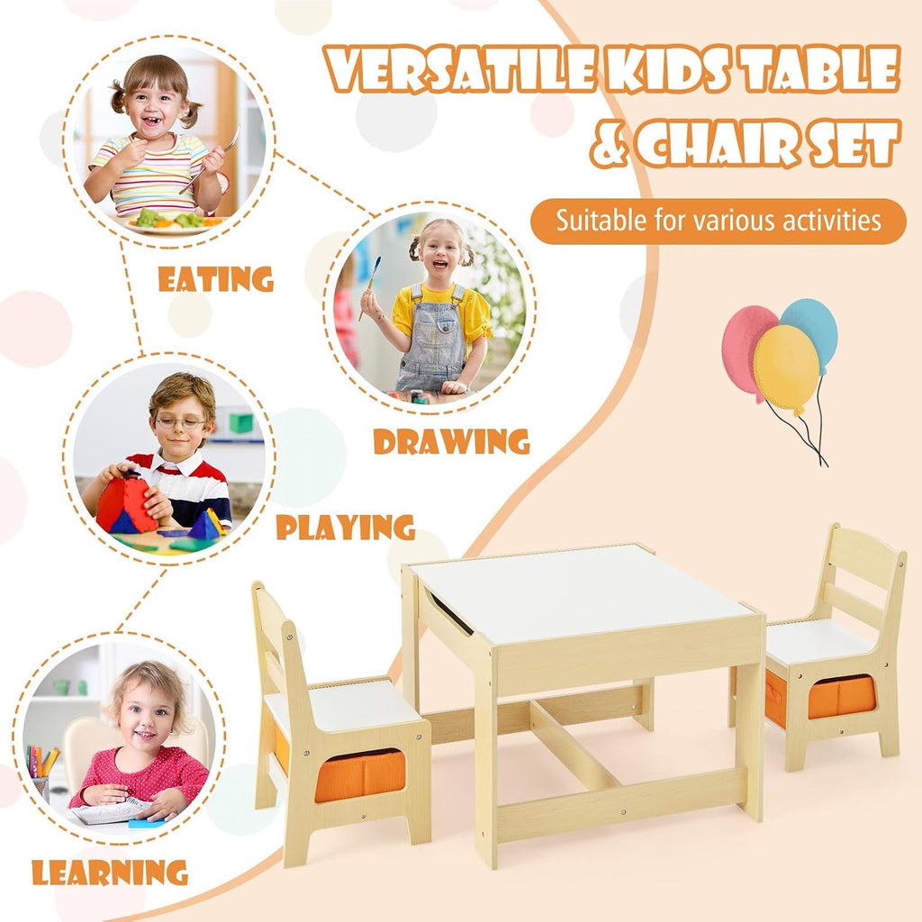 Kids Table and Chairs, in-1 Children Wooden Activity Set with Storage, Detachable Tabletop, for Art, Craft