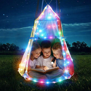 39 Inch Kids Hanging Tent Saucer Swing with LED Lights