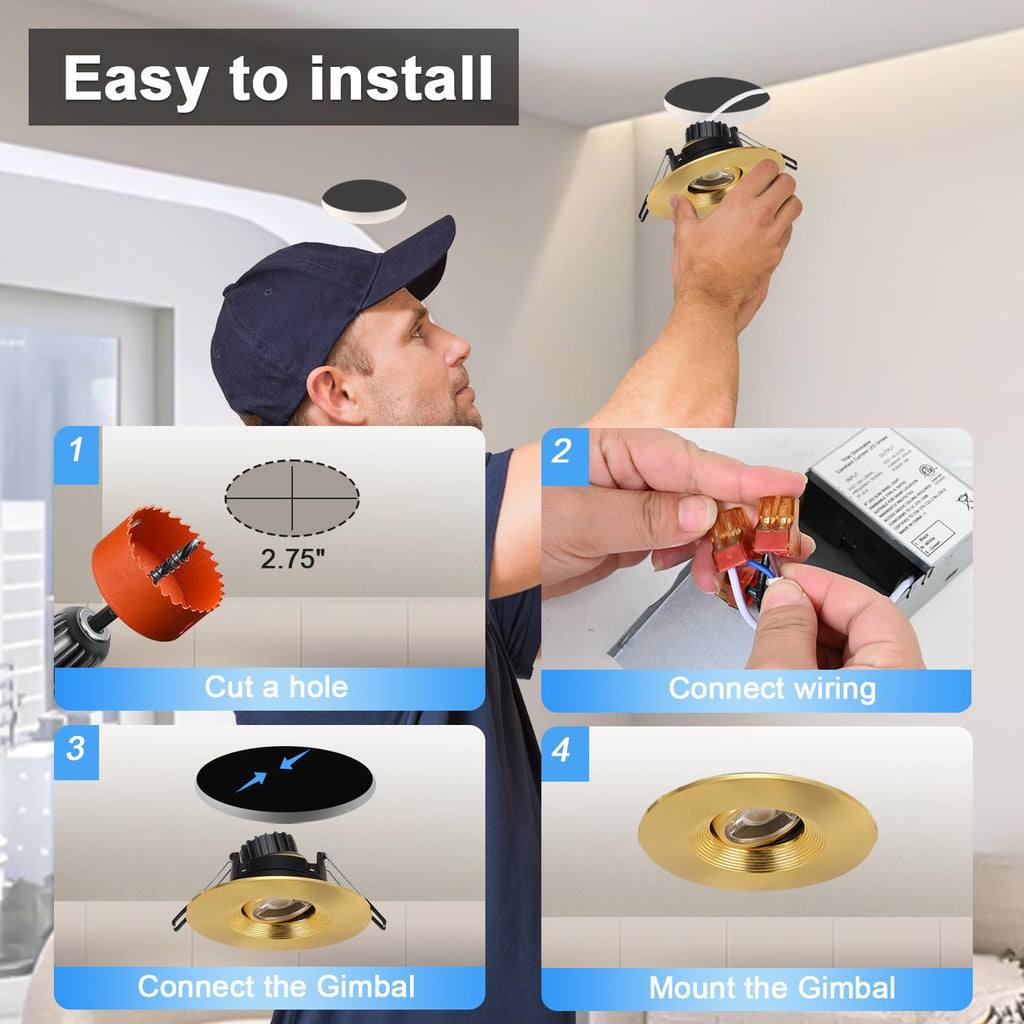 4 Inch Gimbal LED Recessed Lights 6 Pack, Adjustable Downlight, Gold