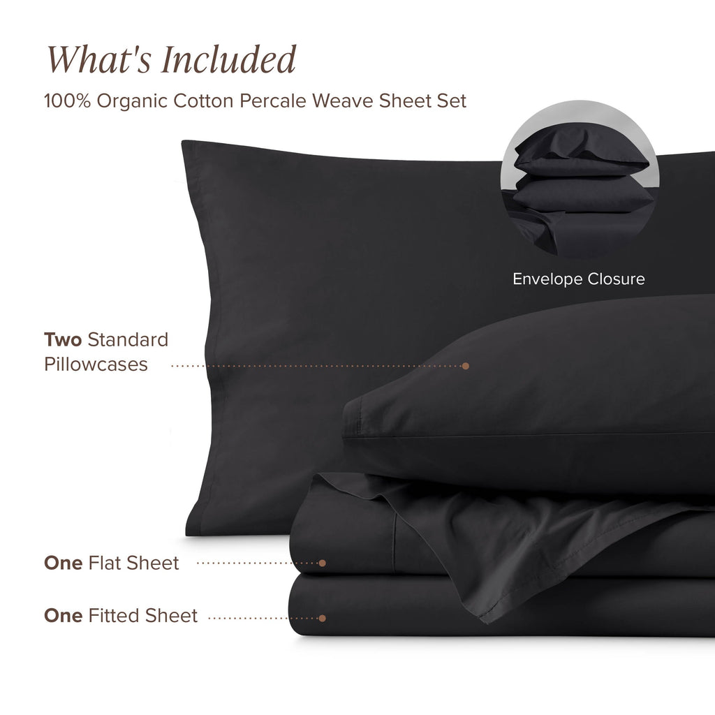 100% Organic Cotton Percale Sheet Set (Queen, Black)