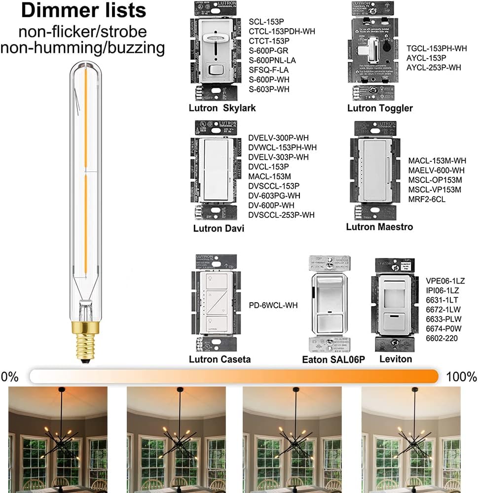 E12 Long Tubular Light Bulbs, 4W Led Edison Bulbs Soft White 3000K
