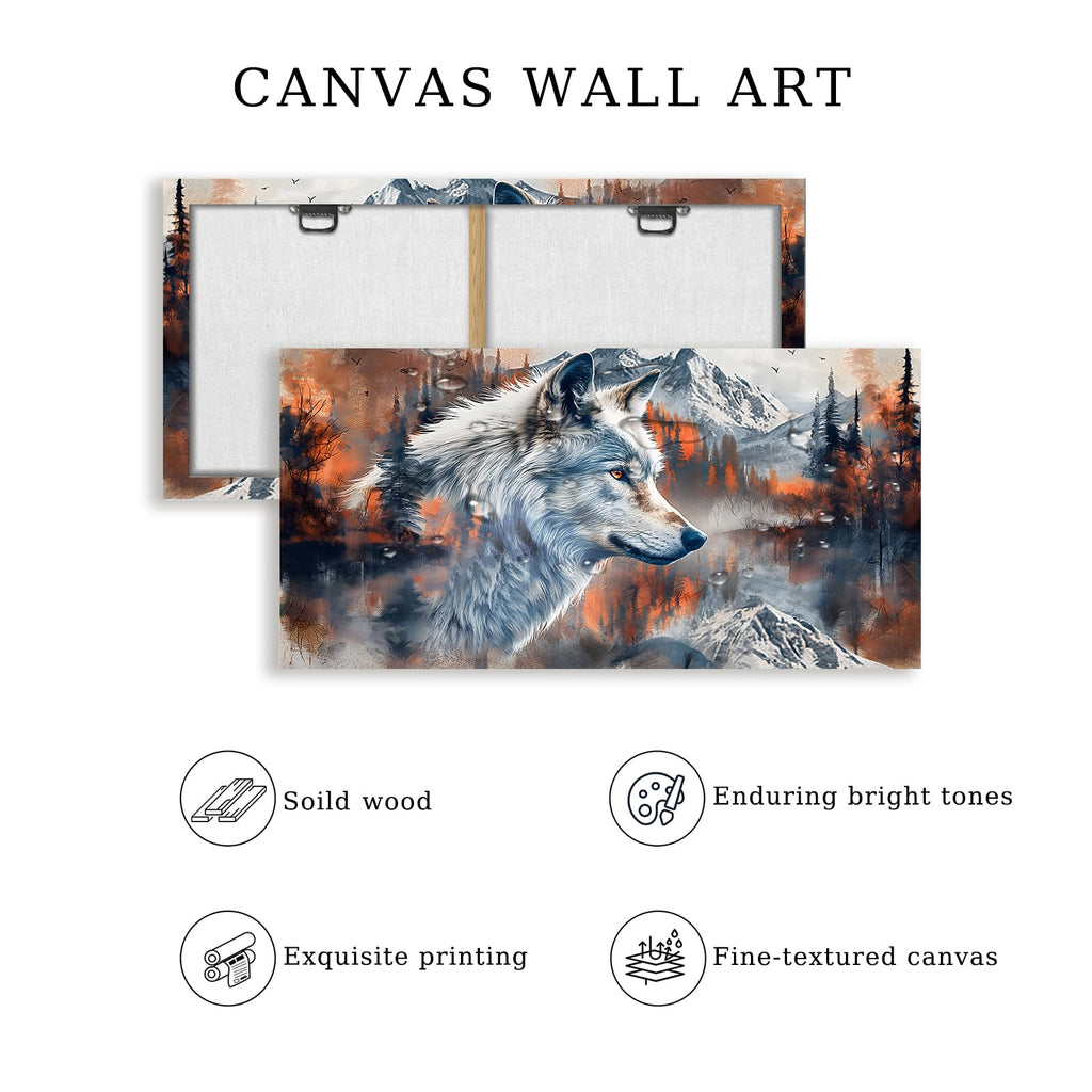Silver Wolf Wall Art, Winter Landscape Canvas Prints 20"X40"