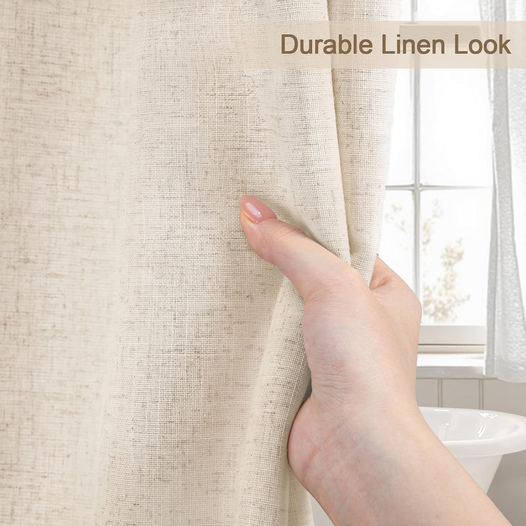 Ivory Linen Shower Curtain with Hooks, 72" W x 72" W