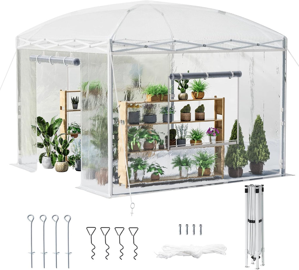 10x10x8.5 FT Portable Walk-in Greenhouse, Indoor Outdoor | Spacious plant shelter helps protect vegetables, flowers