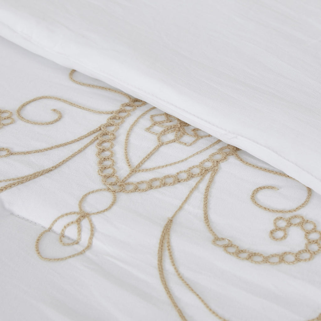 Sabrina Embroidered Comforter Set - 5 Piece White Bed Set with Gold Detailing, Decorative Pillows & Shams