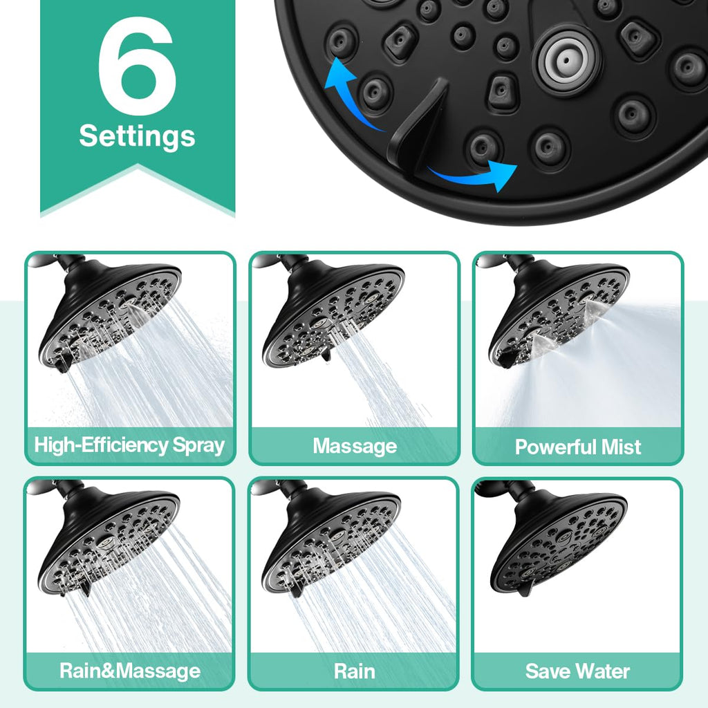 6-Setting High Pressure Filtered Shower Head Combo, Detachable Rain Shower Head with 20 Stage Shower Head Filter for