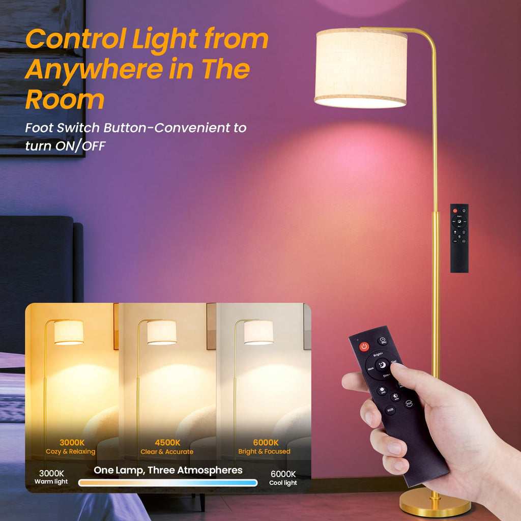 Arc Floor Lamp with Remote Control Dimmable Gold lamps
